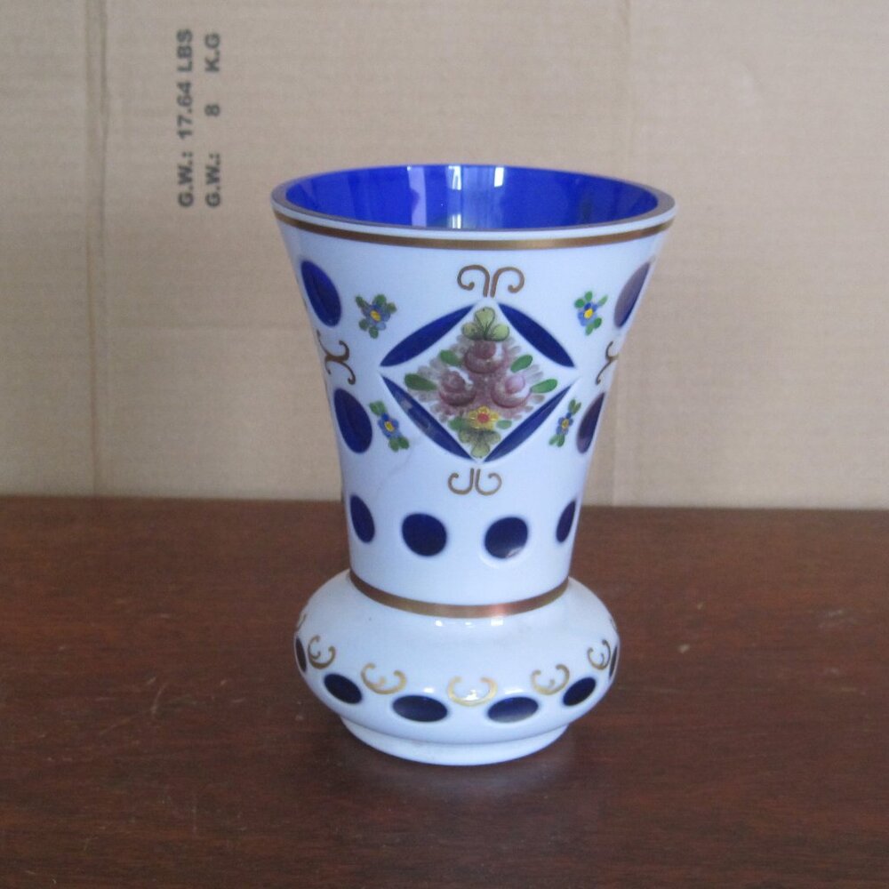 Antique Czechoslovakia Bohemian Glass Vase 4"Across 6" Tall